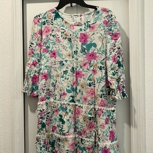 June & Hudson Floral Dress with Pink and Green